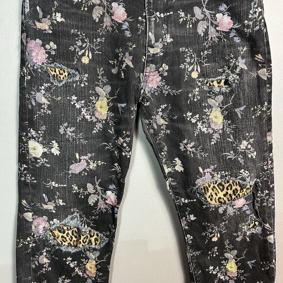 R13 Boyfriend Straight Leg Jeans Size 24 Floral Print patchwork Cropped Selvedge - Picture 4 of 16